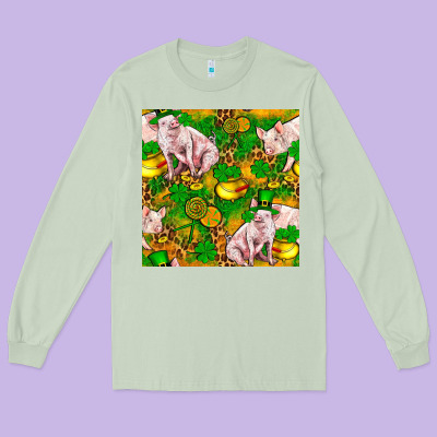 St. Patrick's Day Pig And Candy Pot Of Gold Long Sleeve Tee Designed By Fadigitalartstudio