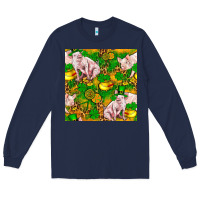Navy St. Patrick's Day Pig And Candy Pot Of Gold Long Sleeve Tee - FaDigitalArtStudio