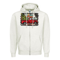 Oatmeal Heather christmas truck Zipper Hoodie - BarkalooDesign