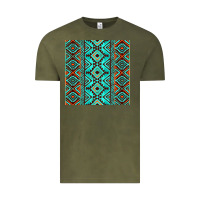 Vintage Olive Aztec Turquoise Pattern Vintage Tee - CowCowDesign