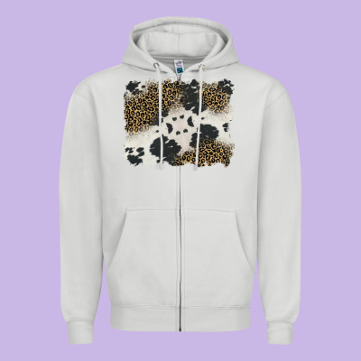 Black And White Cowhide Background Zipper Hoodie Designed By Barkaloodesign