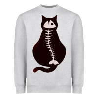 Heather Grey Cat with Fish Bone Heavyweight Sweatshirt - artisFamous