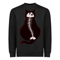 Black Cat with Fish Bone Heavyweight Sweatshirt - artisFamous