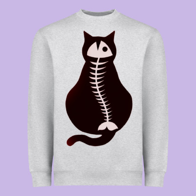 Cat With Fish Bone Heavyweight Sweatshirt Designed By Artisfamous