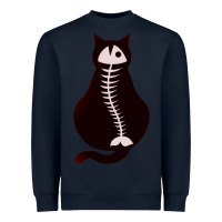 Navy Cat with Fish Bone Heavyweight Sweatshirt - artisFamous