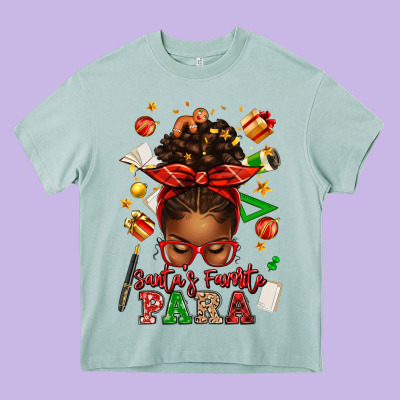 Santa's Favorite Para Afro Messy Bun Heavy Core Tee Designed By Texasbilliewilder