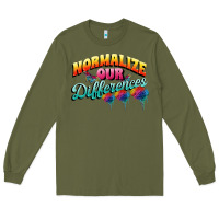 Army Green Normalize our differences Autism Long Sleeve Tee - FaDigitalArtStudio