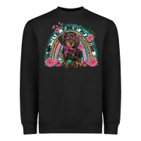 Black dachshund dog pink  floral rainbow Heavyweight Sweatshirt - BarkalooDesign