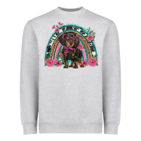 Heather Grey dachshund dog pink  floral rainbow Heavyweight Sweatshirt - BarkalooDesign