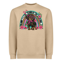 Dachshund Dog Pink  Floral Rainbow Heavyweight Sweatshirt | Teevron