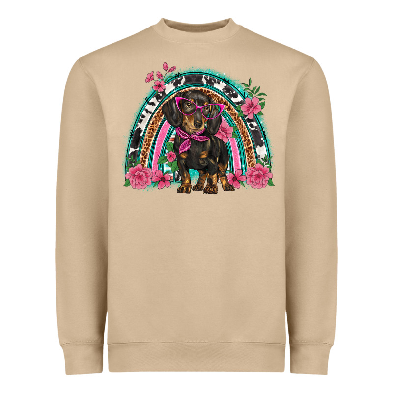 Dachshund Dog Pink  Floral Rainbow Heavyweight Sweatshirt by BarkalooDesign | Teevron