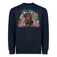Navy dachshund dog pink  floral rainbow Heavyweight Sweatshirt - BarkalooDesign