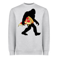 Heather Grey bigfoot carrying pizza Heavyweight Sweatshirt - artisFamous