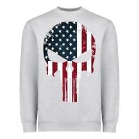 Heather Grey the punisher american flag Heavyweight Sweatshirt - artisFamous