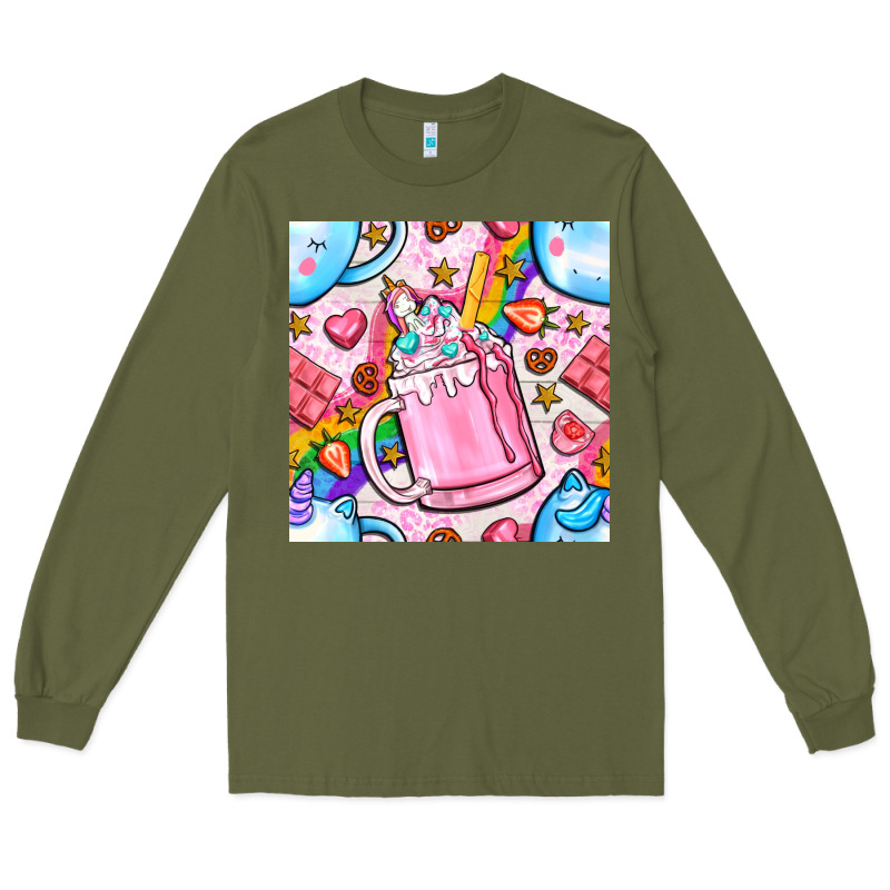 Unicorn Coffe Cup And Star With Rainbow Seamless Pattern Bbs Long Sleeve Tee by BundleAndBundleShop | Teevron