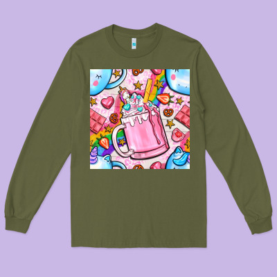 Unicorn Coffe Cup And Star With Rainbow Seamless Pattern Bbs Long Sleeve Tee Designed By Bundleandbundleshop