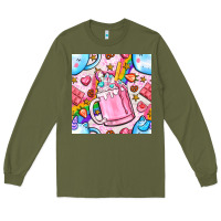Army Green unicorn coffe cup and star with rainbow seamless pattern bbs Long Sleeve Tee - BundleAndBundleShop