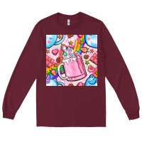 Burgundy unicorn coffe cup and star with rainbow seamless pattern bbs Long Sleeve Tee - BundleAndBundleShop