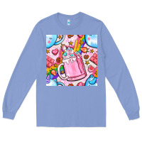 Colony Blue unicorn coffe cup and star with rainbow seamless pattern bbs Long Sleeve Tee - BundleAndBundleShop