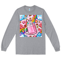 Heather Grey unicorn coffe cup and star with rainbow seamless pattern bbs Long Sleeve Tee - BundleAndBundleShop