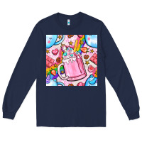 Navy unicorn coffe cup and star with rainbow seamless pattern bbs Long Sleeve Tee - BundleAndBundleShop