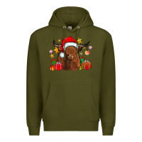 Army Green festive highland cow Premium Hoodie - CowhideDigitalArt
