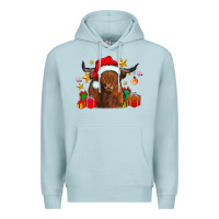 Blue Mist festive highland cow Premium Hoodie - CowhideDigitalArt