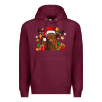 Burgundy festive highland cow Premium Hoodie - CowhideDigitalArt