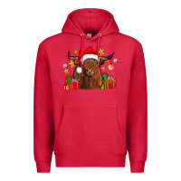 Cardinal festive highland cow Premium Hoodie - CowhideDigitalArt