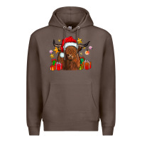 Coffee festive highland cow Premium Hoodie - CowhideDigitalArt
