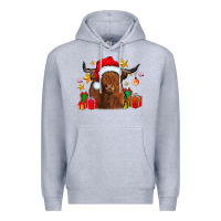 Heather Grey festive highland cow Premium Hoodie - CowhideDigitalArt
