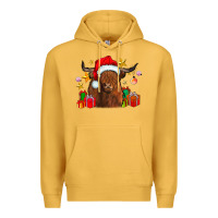 Mustard festive highland cow Premium Hoodie - CowhideDigitalArt