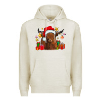 Oatmeal Heather festive highland cow Premium Hoodie - CowhideDigitalArt