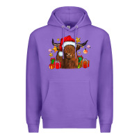 Purple festive highland cow Premium Hoodie - CowhideDigitalArt