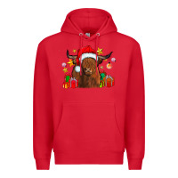 Red festive highland cow Premium Hoodie - CowhideDigitalArt