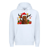 White festive highland cow Premium Hoodie - CowhideDigitalArt