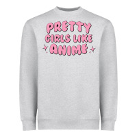 Heather Grey Pretty Girls Like Anime Heavyweight Sweatshirt - artisFamous