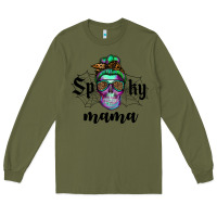Army Green spooky mama skull Long Sleeve Tee - RanaPortraitStore