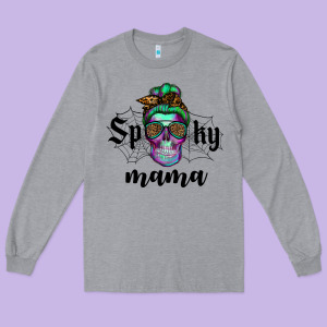 Spooky Mama Skull Long Sleeve Tee Designed By Ranaportraitstore