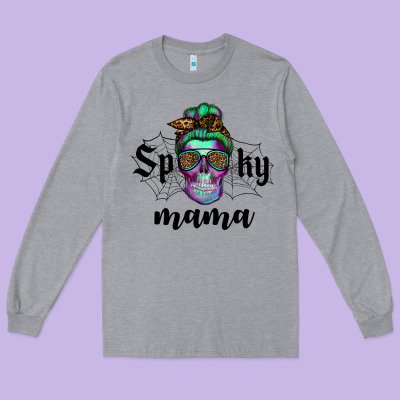 Spooky Mama Skull Long Sleeve Tee Designed By Ranaportraitstore