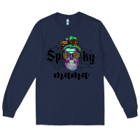 Navy spooky mama skull Long Sleeve Tee - RanaPortraitStore