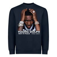 Navy Rest in Peace Young Dolph Heavyweight Sweatshirt - artisFamous