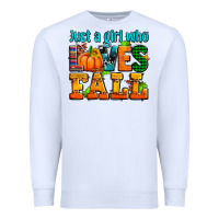 White just a girl who loves fall Premium Sweatshirt - AdoDesignShop