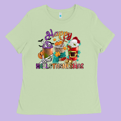 Hallothanksmas Coffee Cups Ladies Tee Designed By Cowgirlartshop