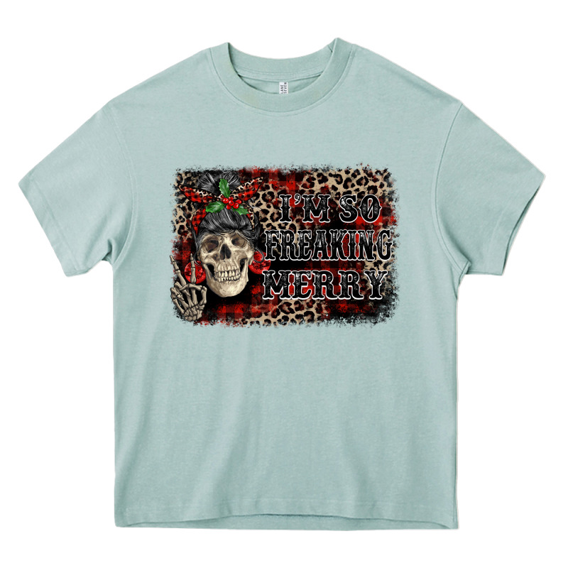 I'm So Freaking Merry Skeleton Messy Bun Heavy Core Tee by NancyCooperArtShop | Teevron
