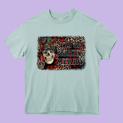 I'm So Freaking Merry Skeleton Messy Bun Heavy Core Tee Designed By Nancycooperartshop