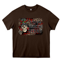 Chocolate Brown I'm so freaking merry skeleton messy bun Heavy Core Tee - NancyCooperArtShop