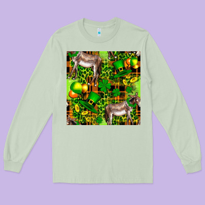 St. Patrick's Donkey With Leprechaun Long Sleeve Tee Designed By Fadigitalartstudio