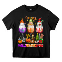Black Happy Hallothanksmas wine glasses and gnomes Heavy Core Tee - texasbilliewilder