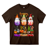 Chocolate Brown Happy Hallothanksmas wine glasses and gnomes Heavy Core Tee - texasbilliewilder